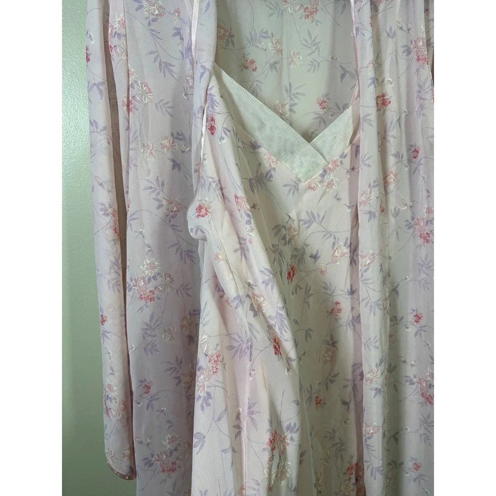 Valerie Stevens Intimates Pink Floral Sheer Set M/L Romance Cottage Fairycore